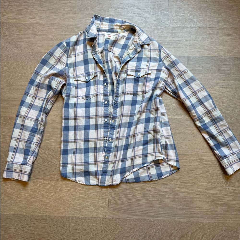 Levi's Classic Fit Plaid Shirt in Blue and Cream
